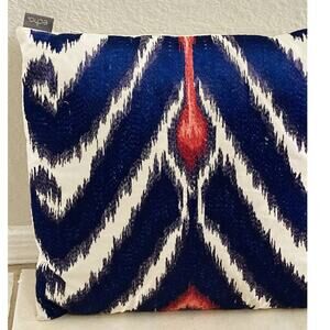 ECHO Designs Blue White Red Pillow w/ Insert 15" Square RARE Zip closure Abstrac
